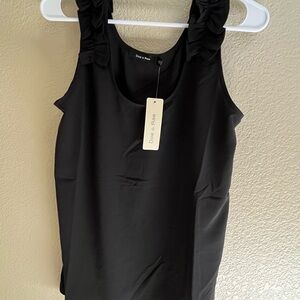 Doe & Rae Black Tank Top with Ruffled Straps